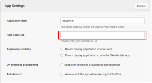 OpsGenie App Settings Section in Okta