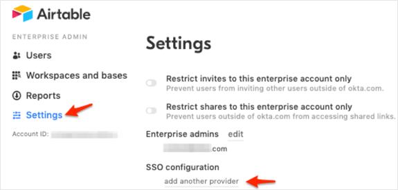 go to Settings > SSO Configuration, then click add another provider