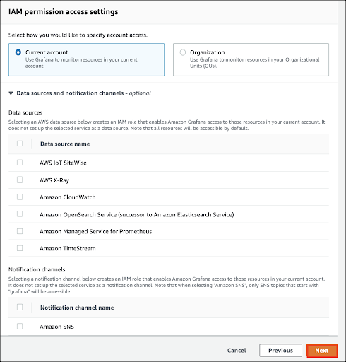 AWS Console > Amazon Managed Grafana > IAM permission access settings