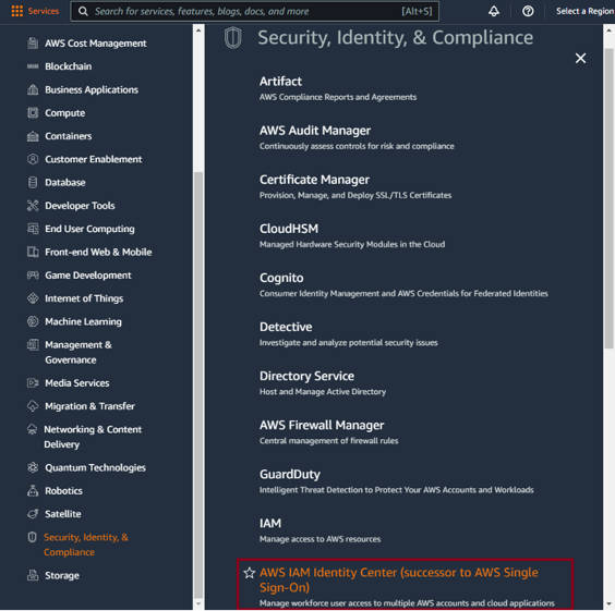 Login to AWS Management Console, go to Security, Identity, & Compliance > IAM Identity Center