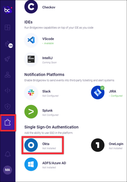 Integrations Catalog, under Single Sign-On Authentication, select Okta