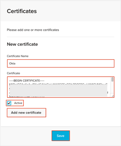 Enter Certificate settings