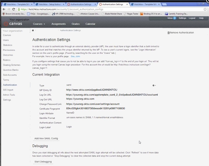 canvas Authentication Settings
