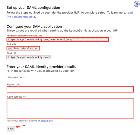 go to: Account settings > Security, then under SSO management click Configure SAML, Enter SAML config values