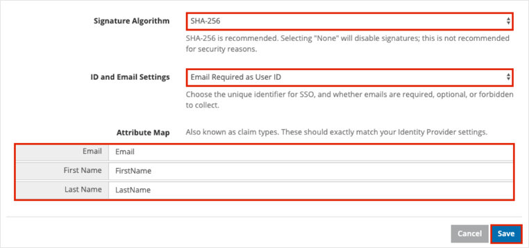 Enter SSO config values