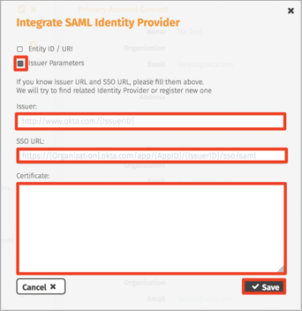 Enter SAML config values