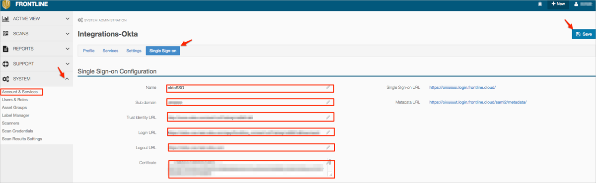 Frontline VM Settings page