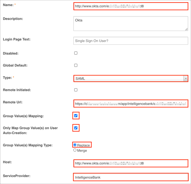 Enter SAML config values