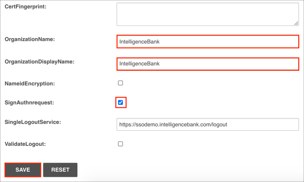 Enter SAML config values