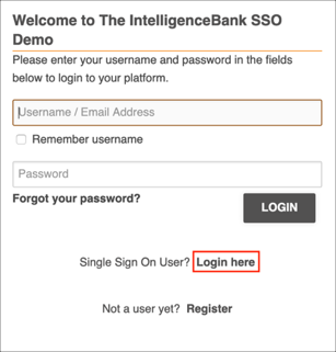 go to IntelligenceBank login URL, click Login here link