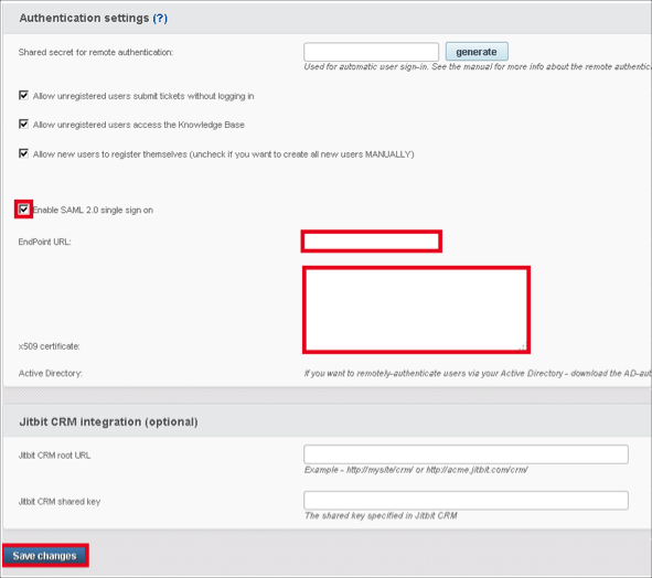 enter SAML config values