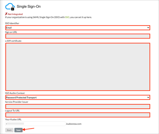 Enter SAML config values