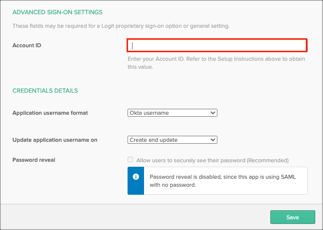 Enter Account ID into Okta - Sign On page