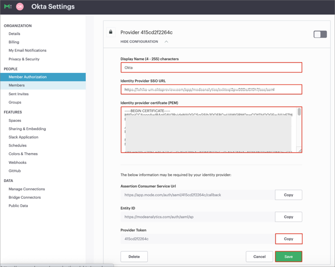 Mode Analytics New Provider config