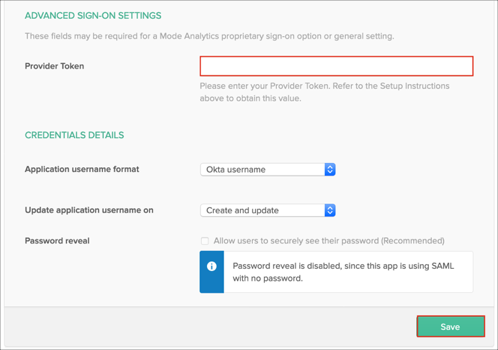 Mode Analytics config in Okta