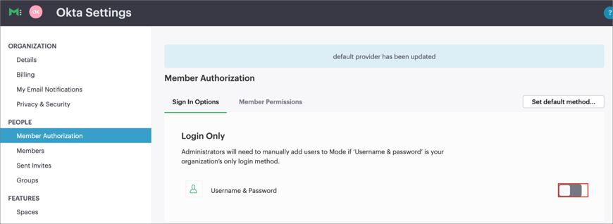 For SP-initiated flow: Turn off Username & Password login