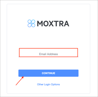 go to: https://www.moxtra.com/, click SSO, enter email, click Continue
