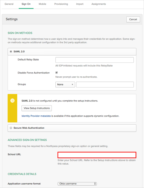 Northpass Okta Sign On config