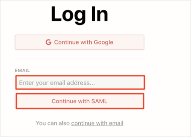 Login to Notion - enter email and click Continue with SAML