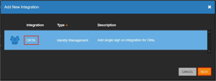 Select Okta, then click NEXT
