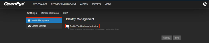 Select “Identity Management, then check “Enable Third Party Authentication