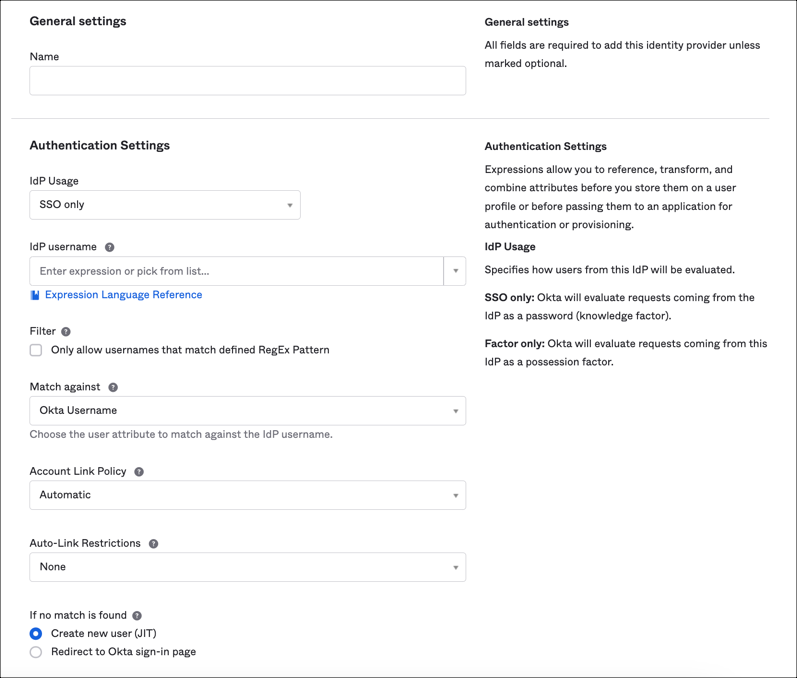 Configure the Hub/Target Org: Authentication Settings