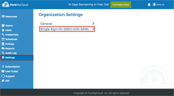 Settings > Single Sign-On (SSO) with SAML