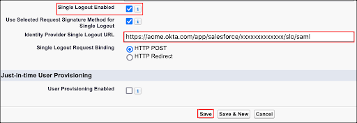 In Salesforce, paste Single Logout URL