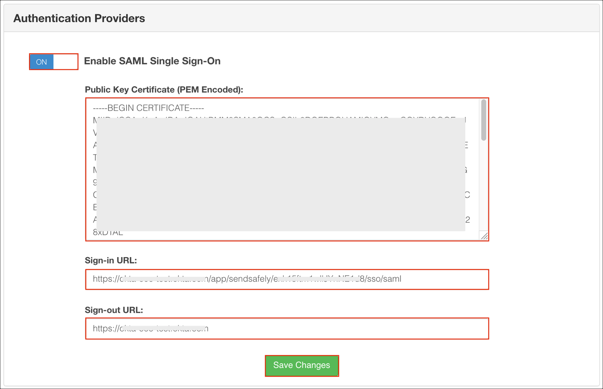 enter SAML config values