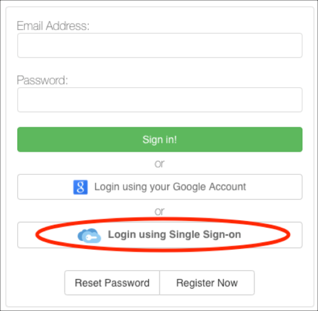 a Login using Single Sign-on button appears on the login page