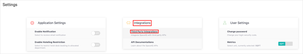 Integrations > Third Party Integrations