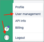 In the lower left corner сlick your icon, then select User management