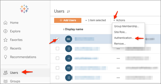 Go to the Users, select a user, then select Actions > Authentication: