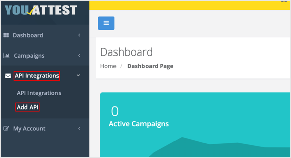 In You Attest, API Integrations > Add API